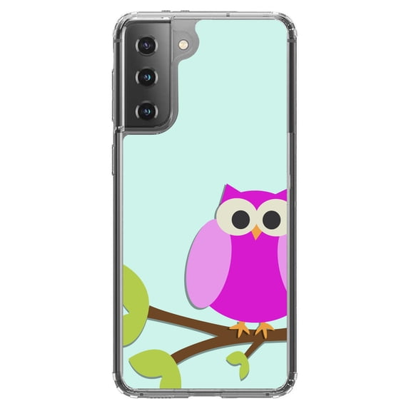 DistinctInk Clear Hybrid Case for Samsung Galaxy S21 (6.2" Screen) - Cartoon Owls - Slim Profile Design