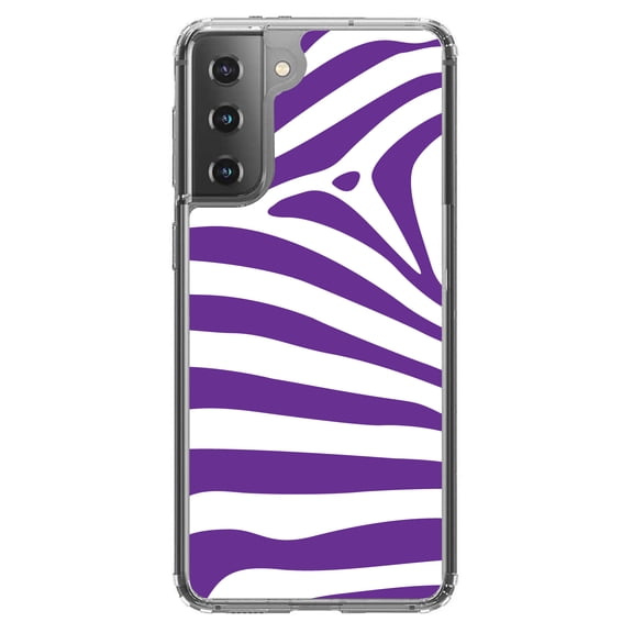 DistinctInk Clear Hybrid Case for Samsung Galaxy S21 (6.2" Screen) - Purple & White Zebra Skin Stripes - Slim Profile Design