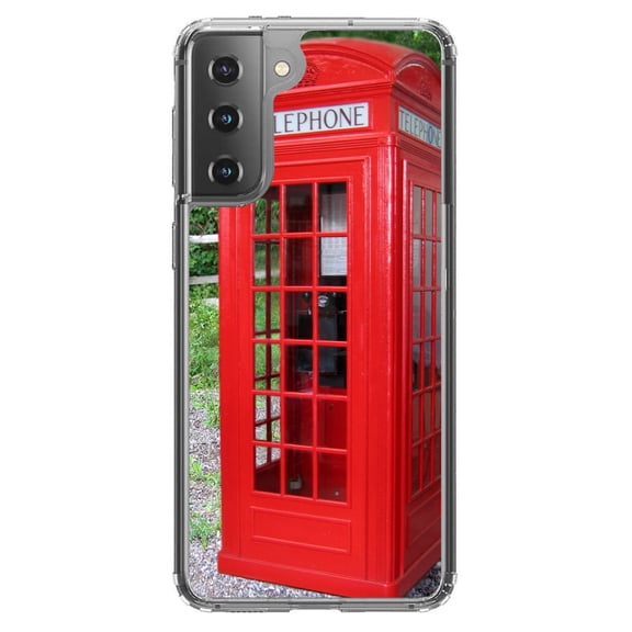 DistinctInk Clear Hybrid Case for Samsung Galaxy S21 (6.2" Screen) - Red London Phone Booth - Lightweight Grip