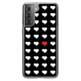 thumbnail image 1 of DistinctInk Clear Hybrid Case for Samsung Galaxy S21 (6.2" Screen) - Red White Black Repeating Hearts - Tempered Glass Back, 1 of 2