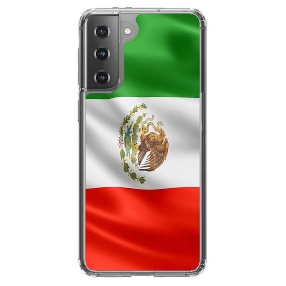 DistinctInk Clear Hybrid Case for Samsung Galaxy S21 (6.2" Screen) - Red White Green Mexican Flag Mexico - Slim Profile Design