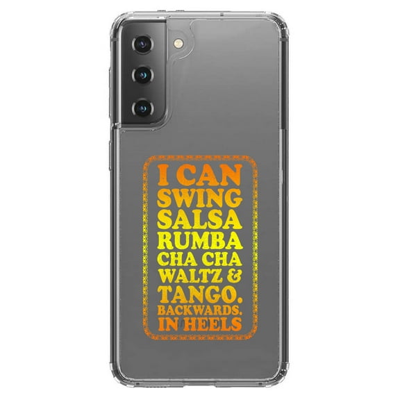 DistinctInk Clear Hybrid Case for Samsung Galaxy S21 (6.2" Screen) - Swing Salsa Rumba Cha Cha Waltz in Heels - Raised Bezel Screen Guard