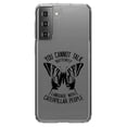 thumbnail image 1 of DistinctInk Clear Hybrid Case for Samsung Galaxy S21 (6.2" Screen) - Can't Talk Butterfly with Caterpillar People - Tempered Glass Back, 1 of 2