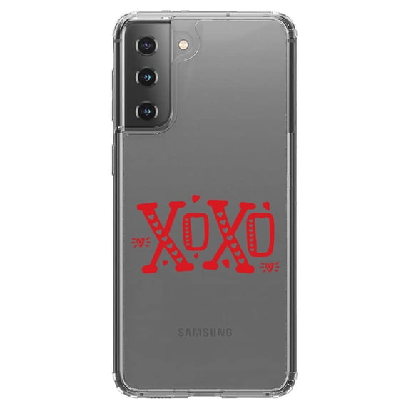 DistinctInk Clear Hybrid Case for Samsung Galaxy S21 (6.2" Screen) - XOXO Red Hearts Valentine - Raised Bezel Screen Guard