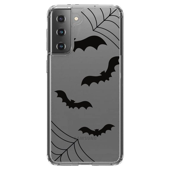 DistinctInk Clear Hybrid Case for Samsung Galaxy S21 Plus (6.7" Screen) - Bats and Spider Webs - Slim Profile Design
