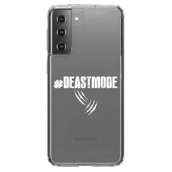 DistinctInk Clear Hybrid Case for Samsung Galaxy S21 Plus (6.7" Screen) - #Beastmode Beast Mode - Shockproof Protection