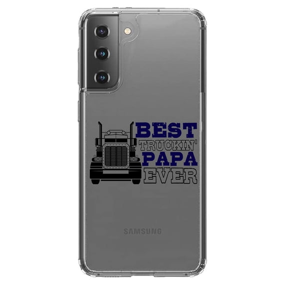 DistinctInk Clear Hybrid Case for Samsung Galaxy S21 Plus (6.7" Screen) - Best Truckin' Papa Ever - Shockproof Protection