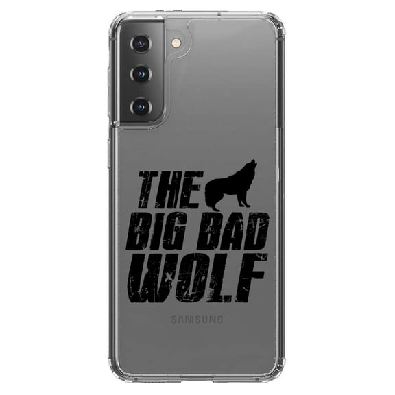 DistinctInk Clear Hybrid Case for Samsung Galaxy S21 Plus (6.7" Screen) - The Big Bad Wolf - Shockproof Protection