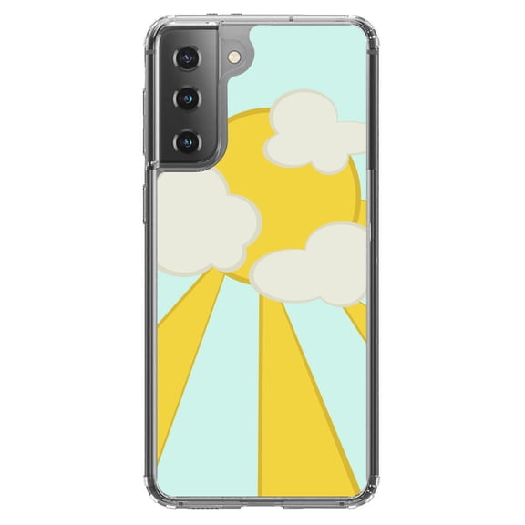 DistinctInk Clear Hybrid Case for Samsung Galaxy S21 Plus (6.7" Screen) - Blue Yellow Sun Sky Clouds - Lightweight Grip