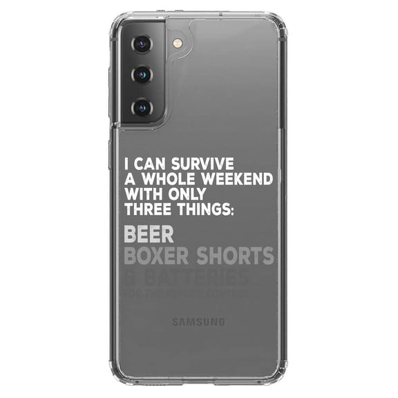 DistinctInk Clear Hybrid Case for Samsung Galaxy S21 Plus (6.7" Screen) - Can Survive with Only Beer Boxers Batteries - Lightweight Grip