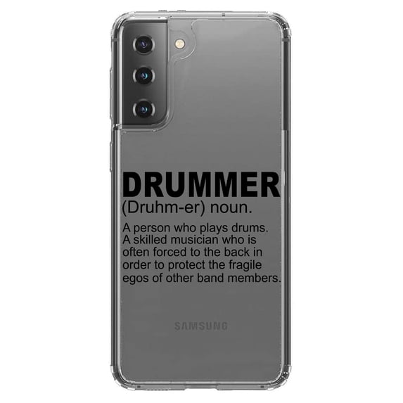 DistinctInk Clear Shockproof Hybrid Case for Galaxy S21+ PLUS 5G (6.7" Screen) - TPU Bumper Acrylic Back Tempered Glass Screen Protector - Drummer Dictionary Definition