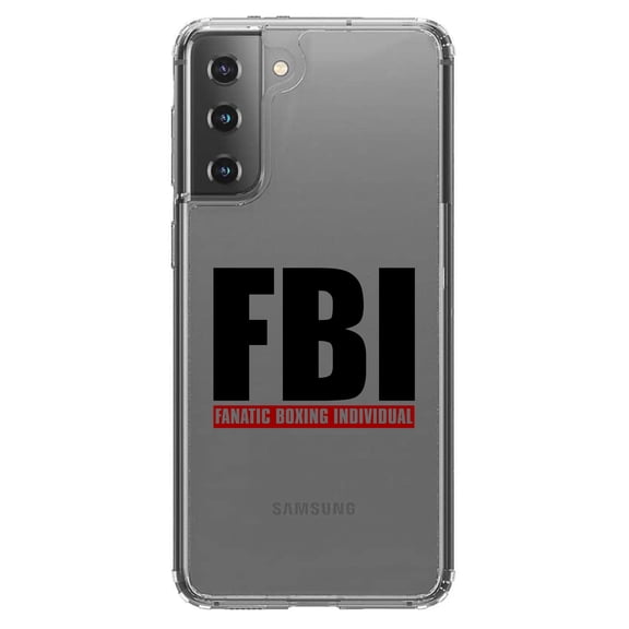 DistinctInk Clear Hybrid Case for Samsung Galaxy S21 Plus (6.7" Screen) - FBI Fanatic Boxing Individual - Wireless Charging Compatible