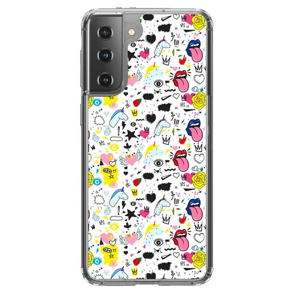 DistinctInk Clear Hybrid Case for Samsung Galaxy S21 Plus (6.7" Screen) - Unicorn Crowns Loud Mouth - Lightweight Grip