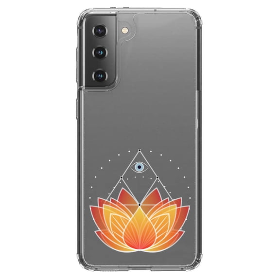 DistinctInk Clear Hybrid Case for Samsung Galaxy S21 Plus (6.7" Screen) - Lotus Flower and Third Eye - Lightweight Grip