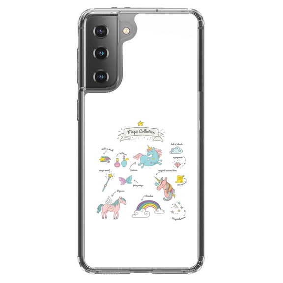 DistinctInk Clear Hybrid Case for Samsung Galaxy S21 Plus (6.7" Screen) - Unicorn, Rainbow - Raised Bezel Screen Guard
