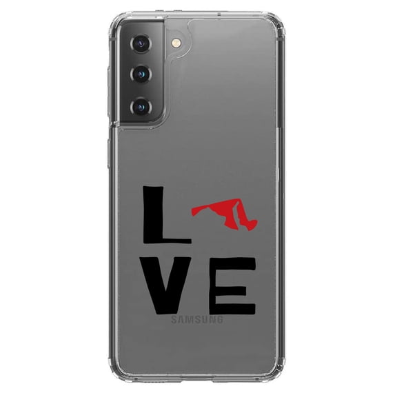 DistinctInk Clear Hybrid Case for Samsung Galaxy S21 Plus (6.7" Screen) - Love Black & Red - Wireless Charging Compatible