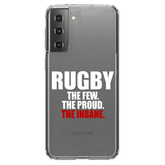 DistinctInk Clear Hybrid Case for Samsung Galaxy S21 Plus (6.7" Screen) - Rugby The Few The Proud the Insane - Tempered Glass Back