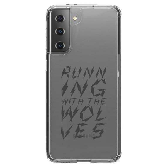 DistinctInk Clear Hybrid Case for Samsung Galaxy S21 Plus (6.7" Screen) - Running With the Wolves - Tempered Glass Back
