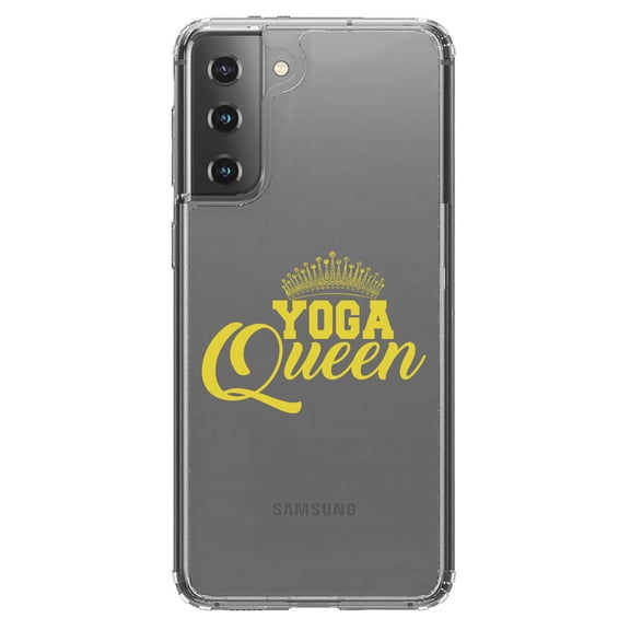 DistinctInk Clear Hybrid Case for Samsung Galaxy S21 Plus (6.7" Screen) - Yoga Queen Crown - Wireless Charging Compatible