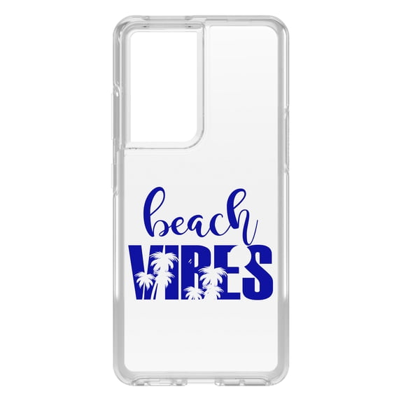 DistinctInk Clear Hybrid Case for Samsung Galaxy S21 Ultra (6.8" Screen) - Beach Vibes - Tempered Glass Back