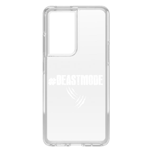 DistinctInk Clear Hybrid Case for Samsung Galaxy S21 Ultra (6.8" Screen) - #Beastmode Beast Mode - Tempered Glass Back
