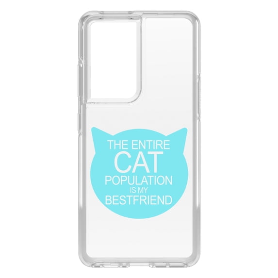 DistinctInk Clear Hybrid Case for Samsung Galaxy S21 Ultra (6.8" Screen) - Cat Population is My Best Friend - Raised Bezel Screen Guard