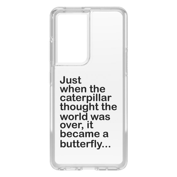 DistinctInk Clear Hybrid Case for Samsung Galaxy S21 Ultra (6.8" Screen) - Caterpillar Though World Was Over Butterfly - Raised Bezel Screen Guard
