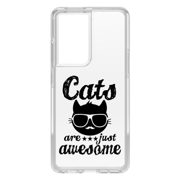 DistinctInk Clear Hybrid Case for Samsung Galaxy S21 Ultra (6.8" Screen) - Cats Are Just Awesome - Wireless Charging Compatible