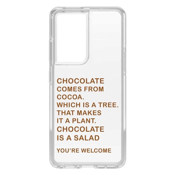 DistinctInk Clear Hybrid Case for Samsung Galaxy S21 Ultra (6.8" Screen) - Chocolate Comes From Cocoa Is A Salad - Shockproof Protection