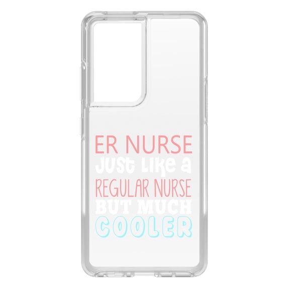 DistinctInk Clear Shockproof Hybrid Case for Galaxy S21 ULTRA 5G (6.8" Screen) - TPU Bumper Acrylic Back Tempered Glass Screen Protector - ER Nurse Just Like Regular But Cooler