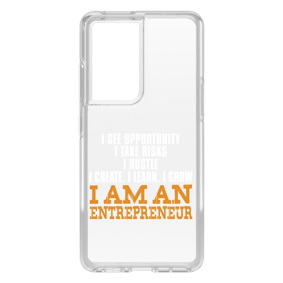 DistinctInk Clear Hybrid Case for Samsung Galaxy S21 Ultra (6.8" Screen) - Entrepreneur Opportunity Risks Hustle - Wireless Charging Compatible