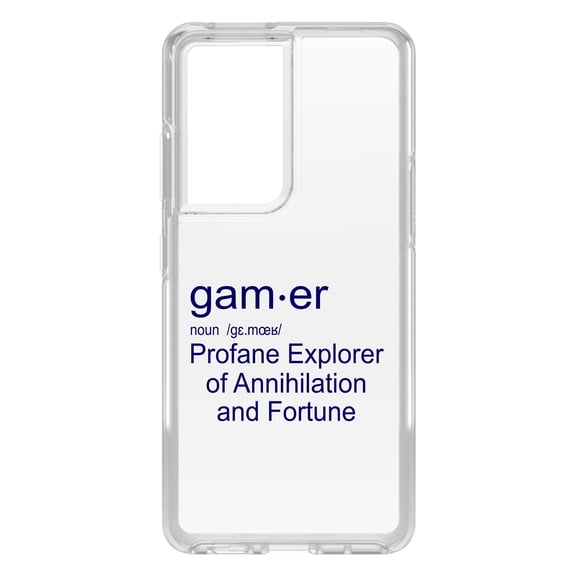 DistinctInk Clear Hybrid Case for Samsung Galaxy S21 Ultra (6.8" Screen) - Gamer Dictionary Definition Profane Explorer - Tempered Glass Back