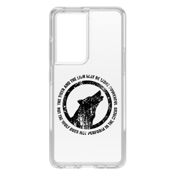 DistinctInk Clear Hybrid Case for Samsung Galaxy S21 Ultra (6.8" Screen) - Lion & Tiger Powerful, Wolf Not in Circus - Tempered Glass Back