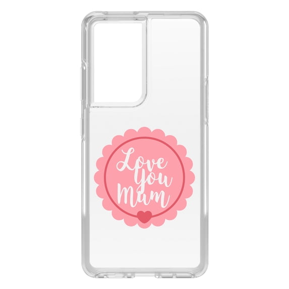 DistinctInk Clear Hybrid Case for Samsung Galaxy S21 Ultra (6.8" Screen) - Pink Ribbon - Lightweight Grip
