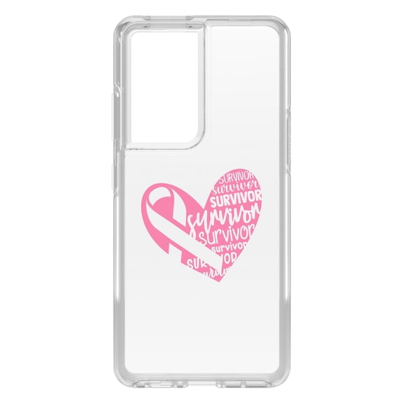 DistinctInk Clear Hybrid Case for Samsung Galaxy S21 Ultra (6.8" Screen) - Survivor Heart - Shockproof Protection