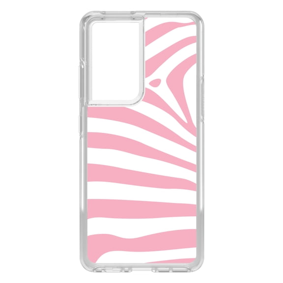 DistinctInk Clear Hybrid Case for Samsung Galaxy S21 Ultra (6.8" Screen) - Pink & White Zebra Skin Stripes - Wireless Charging Compatible