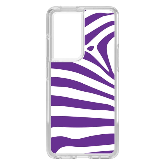 DistinctInk Clear Hybrid Case for Samsung Galaxy S21 Ultra (6.8" Screen) - Purple & White Zebra Skin Stripes - Wireless Charging Compatible