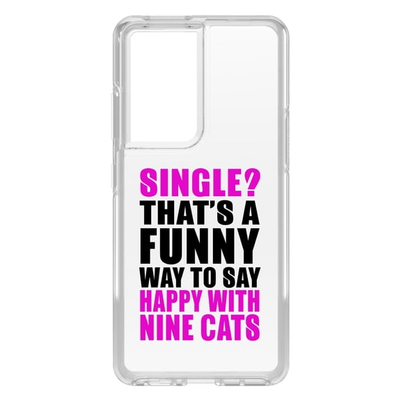 DistinctInk Clear Hybrid Case for Samsung Galaxy S21 Ultra (6.8" Screen) - Single? Happy with Nine Cats - Tempered Glass Back