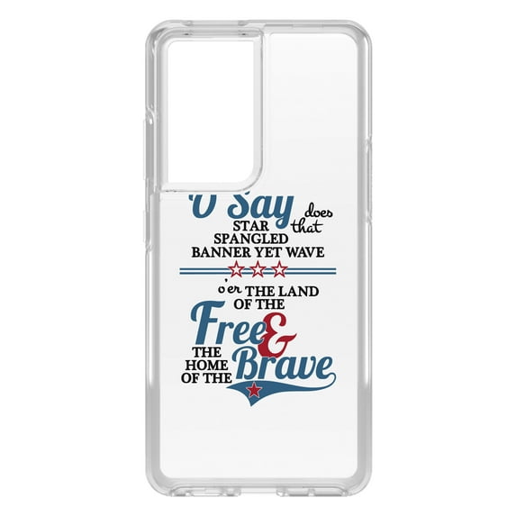 DistinctInk Clear Shockproof Hybrid Case for Galaxy S21 ULTRA 5G (6.8" Screen) - TPU Bumper Acrylic Back Tempered Glass Screen Protector - Star Spangled Banner - Home of the Brave