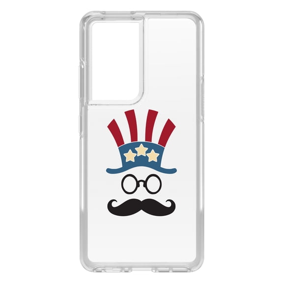 DistinctInk Clear Hybrid Case for Samsung Galaxy S21 Ultra (6.8" Screen) - Uncle Sam Cartoon USA Patriotic - Lightweight Grip