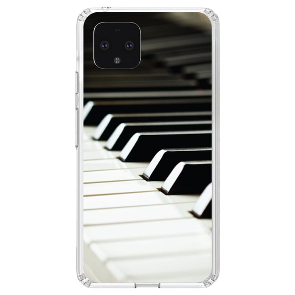 DistinctInk Clear Shockproof Hybrid Case for Google Pixel 4 (5.7" Screen) - TPU Bumper, Acrylic Back, Tempered Glass Screen Protector - Piano Keys Keyboard