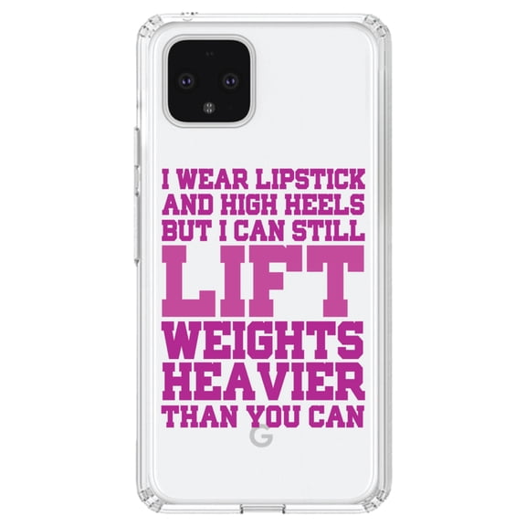 DistinctInk Clear Shockproof Hybrid Case for Google Pixel 4 (6.1" Screen) - TPU Bumper Acrylic Back Tempered Glass Screen Protector - Lipstick & High Heels Can Life Weights Heavier