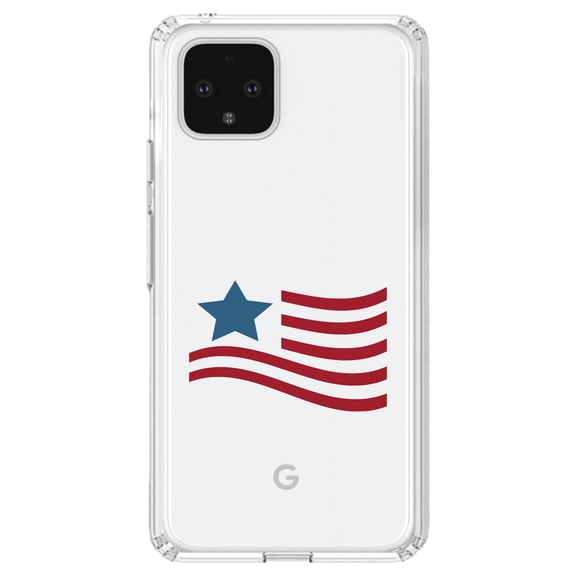 DistinctInk Clear Shockproof Hybrid Case for Google Pixel 4 (6.1" Screen) - TPU Bumper Acrylic Back Tempered Glass Screen Protector - USA Waving Flag Red White & Blue