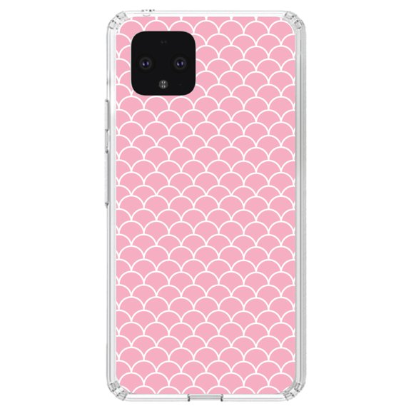 DistinctInk Clear Shockproof Hybrid Case for Google Pixel 4 XL (6.3" Screen) - TPU Bumper, Acrylic Back, Tempered Glass Screen Protector - Light Pink Scalloped Pattern