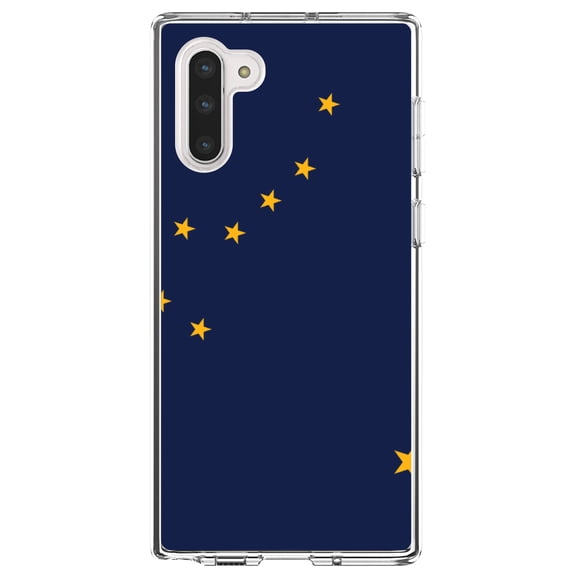 DistinctInk Clear Shockproof Hybrid Case for Samsung Galaxy Note 10 (6.3" Screen) - TPU Bumper, Acrylic Back, Tempered Glass Screen Protector - Alaska State Flag - US State Flag
