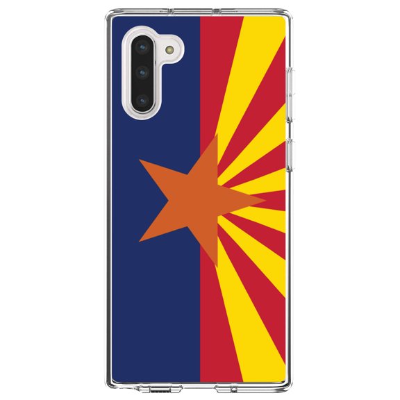 DistinctInk Clear Shockproof Hybrid Case for Samsung Galaxy Note 10 (6.3" Screen) - TPU Bumper, Acrylic Back, Tempered Glass Screen Protector - Arizona State Flag - US State Flag