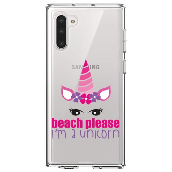 DistinctInk Clear Shockproof Hybrid Case for Samsung Galaxy Note 10 (6.3" Screen) - TPU Bumper Acrylic Back Tempered Glass Screen Protector - Beach Please I'm a Unicorn