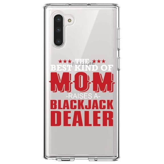 DistinctInk Clear Shockproof Hybrid Case for Samsung Galaxy Note 10 (6.3" Screen) - TPU Bumper Acrylic Back Tempered Glass Screen Protector - Best Mom Raises a Blackjack Dealer