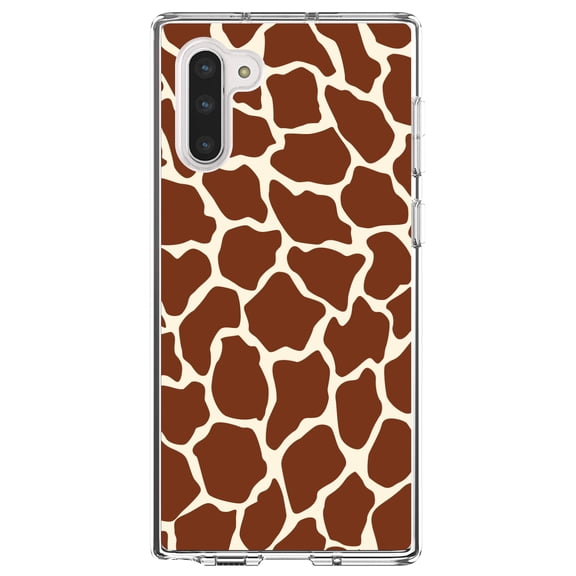 DistinctInk Clear Shockproof Hybrid Case for Samsung Galaxy Note 10 (6.3" Screen) - TPU Bumper, Acrylic Back, Tempered Glass Screen Protector - Brown Tan Beige Giraffe Skin Spots - Animal Print