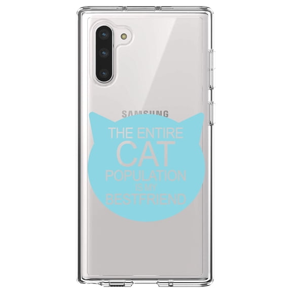 DistinctInk Clear Shockproof Hybrid Case for Samsung Galaxy Note 10 (6.3" Screen) - TPU Bumper Acrylic Back Tempered Glass Screen Protector - Cat Population is My Best Friend